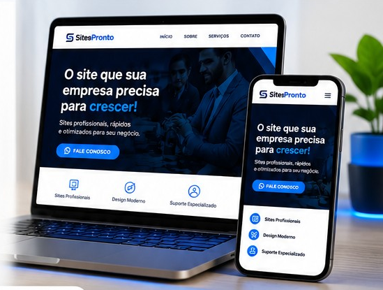 Laptop e celular apresentando um site profissional